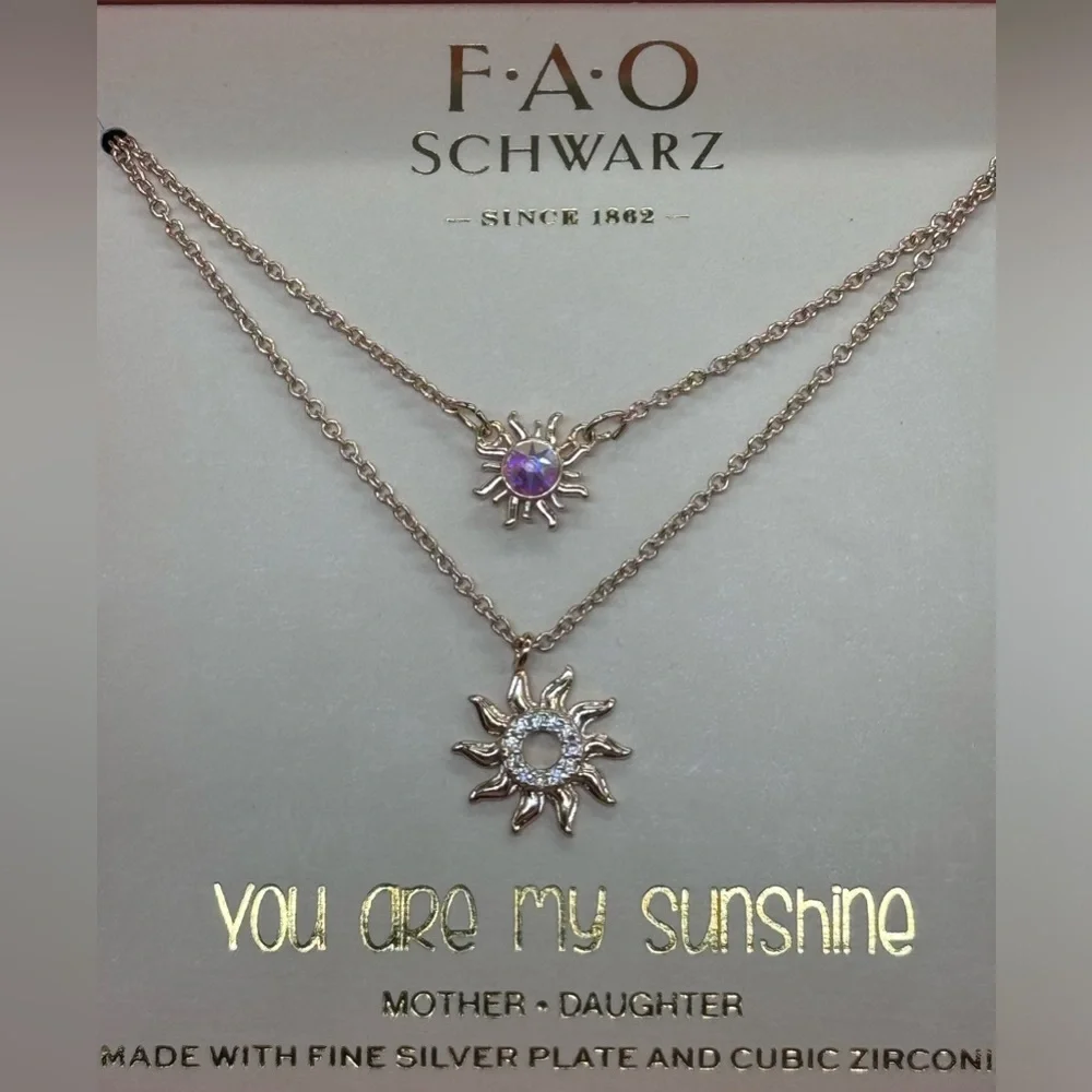 FAO Schwarz Crystal Sun Pendant 2 Pc Necklace Set
